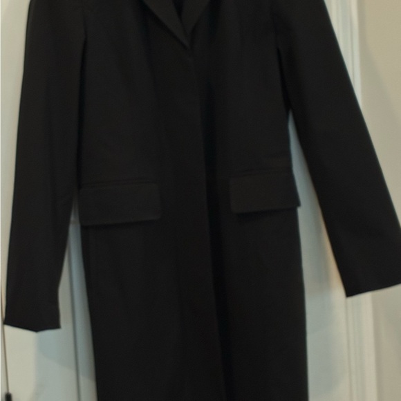 Ann Taylor Black rain trench coat button up pockets lined collared neck Size 6 - Picture 9 of 12